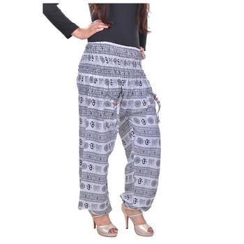 White Jaipuri Printed Cotton Free Size Pyjama 3