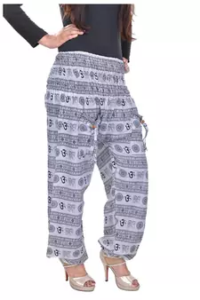 White Jaipuri Printed Cotton Free Size Pyjama