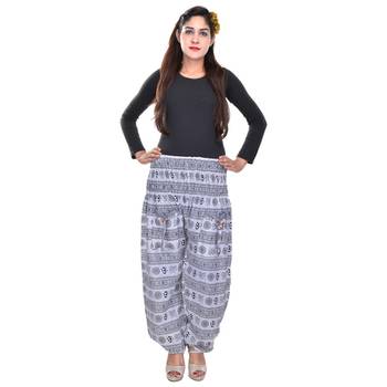 White Jaipuri Printed Cotton Free Size Pyjama 4