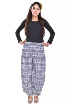 White Jaipuri Printed Cotton Free Size Pyjama