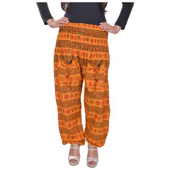 Orange Jaipuri Printed Cotton Free Size Pyjama 1