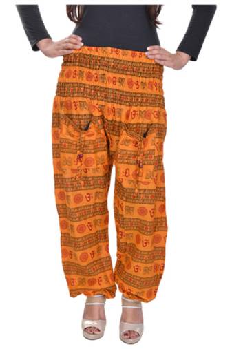 Orange Jaipuri Printed Cotton Free Size Pyjama