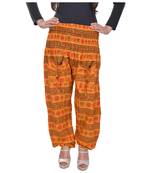 Orange Jaipuri Printed Cotton Free Size Pyjama