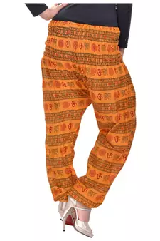 Orange Jaipuri Printed Cotton Free Size Pyjama