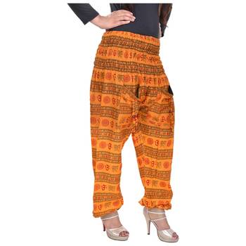 Orange Jaipuri Printed Cotton Free Size Pyjama 3