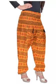 Orange Jaipuri Printed Cotton Free Size Pyjama
