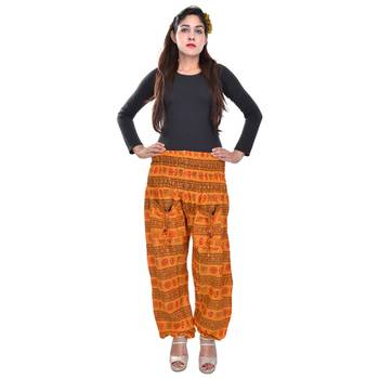 Orange Jaipuri Printed Cotton Free Size Pyjama 4