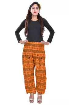 Orange Jaipuri Printed Cotton Free Size Pyjama