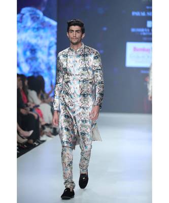 Azam Pink Printed Velvet Sherwani with Silkmul Churidar 1