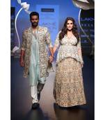 Tahir Ice Blue Silk Kurta with Off White Silk Pant and Stone Organza Jacket