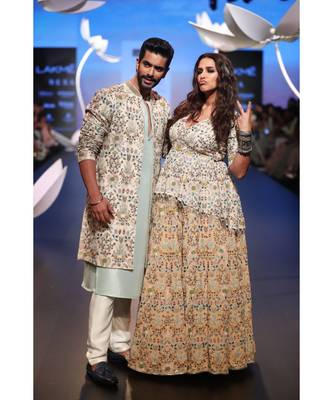 Tahir Ice Blue Silk Kurta with Off White Silk Pant and Stone Organza Jacket 3