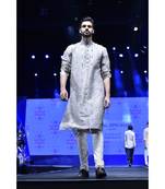 Arsalan Grey Dupion Silk Kurta with Off-white Cotton Silk churidar