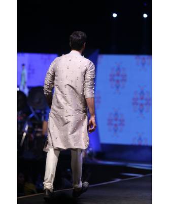 Arsalan Grey Dupion Silk Kurta with Off-white Cotton Silk churidar 5