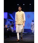 Aslan Cream Organza Kurta with Pale Yellow Dupion Silk Bandi and off-White Cotton Silk Churidar
