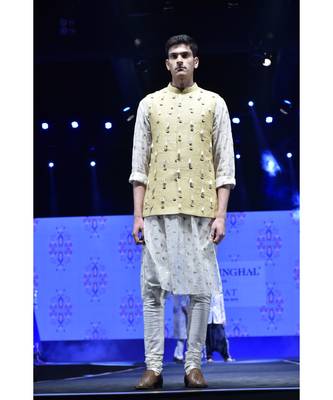 Aslan Cream Organza Kurta with Pale Yellow Dupion Silk Bandi and off-White Cotton Silk Churidar 3