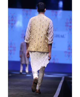 Aslan Cream Organza Kurta with Pale Yellow Dupion Silk Bandi and off-White Cotton Silk Churidar 4