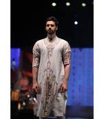 Amir Grey Printed Dupion Silk Kurta with Off-White Cotton Silk Churidar