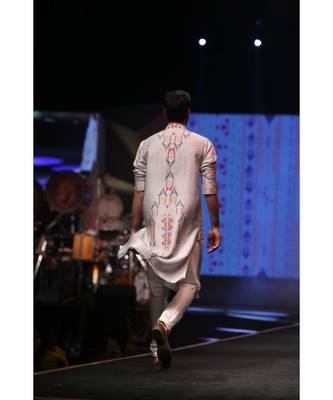 Amir Grey Printed Dupion Silk Kurta with Off-White Cotton Silk Churidar 2