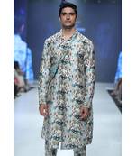 Mahir Whited Printed Dupion Silk Kurta and Churidar with Georgette Dupatta