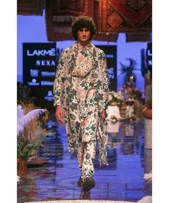 Mahir Whited Printed Dupion Silk Kurta and Churidar with Georgette Dupatta 4