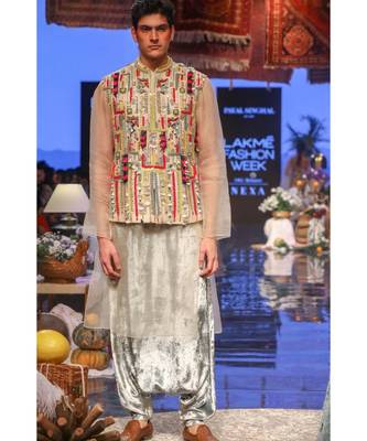 Umair Stone Organza Bandi and Kurta with Periwinkle Blue Low Crotch Pant 4