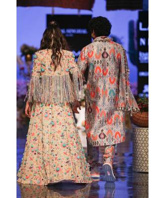 Farhan Stone printed Dupion Silk Kurta and Churidar with Georgette Dupatta 2