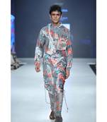 Aziz Blue Printed Velvet Kurta and Silkmul Churidar