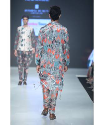 Aziz Blue Printed Velvet Kurta and Silkmul Churidar 3