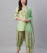 Green floral print rayon salwar