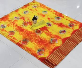 Yellow woven chiffon saree with blouse 1