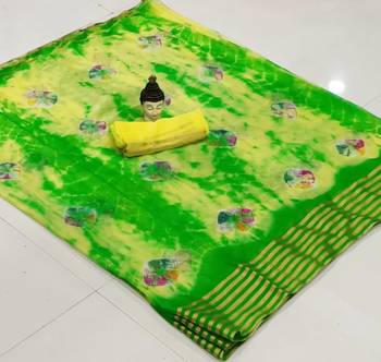 Green woven chiffon saree with blouse 1