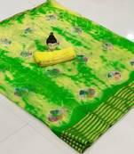 Green woven chiffon saree with blouse