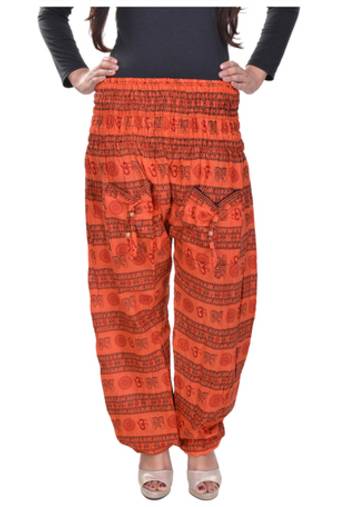 Orange Jaipuri Printed Cotton Free Size Pyjama