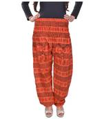 Orange Jaipuri Printed Cotton Free Size Pyjama
