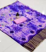 Blue woven chiffon saree with blouse