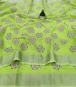 Green woven linen saree with blouse