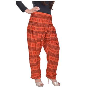 Orange Jaipuri Printed Cotton Free Size Pyjama 3