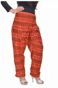 Orange Jaipuri Printed Cotton Free Size Pyjama