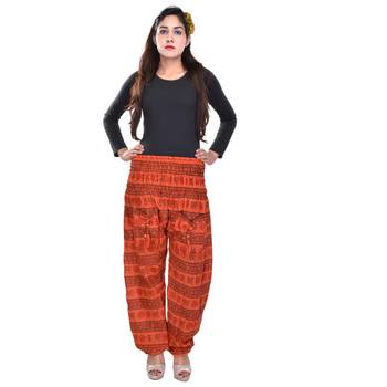 Orange Jaipuri Printed Cotton Free Size Pyjama 4
