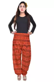 Orange Jaipuri Printed Cotton Free Size Pyjama