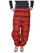 Red Jaipuri Printed Cotton Free Size Pyjama