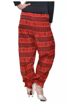 Red Jaipuri Printed Cotton Free Size Pyjama
