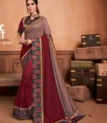 Purple embroidered silk blend saree 