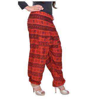 Red Jaipuri Printed Cotton Free Size Pyjama 3