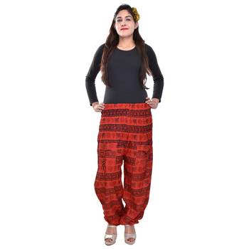 Red Jaipuri Printed Cotton Free Size Pyjama 4