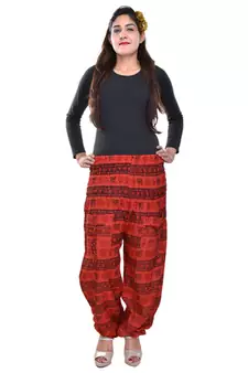 Red Jaipuri Printed Cotton Free Size Pyjama