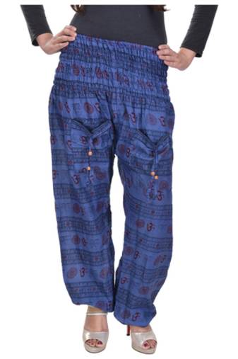 Blue Jaipuri Printed Cotton Free Size Pyjama