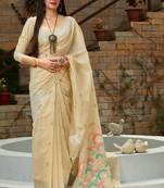 Beige woven banarasi silk saree with blouse