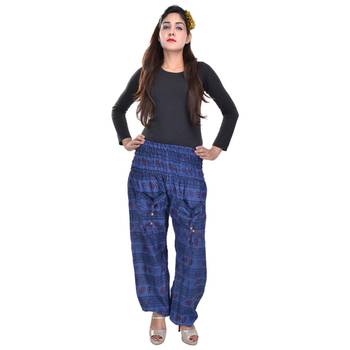 Blue Jaipuri Printed Cotton Free Size Pyjama 4