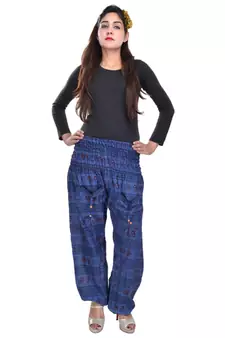 Blue Jaipuri Printed Cotton Free Size Pyjama